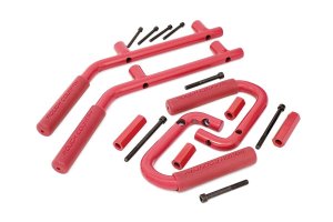 Jeep Wrangler Grab Handles - Front + Rear - Rough Country - Solid Steel - Red - '07-'10